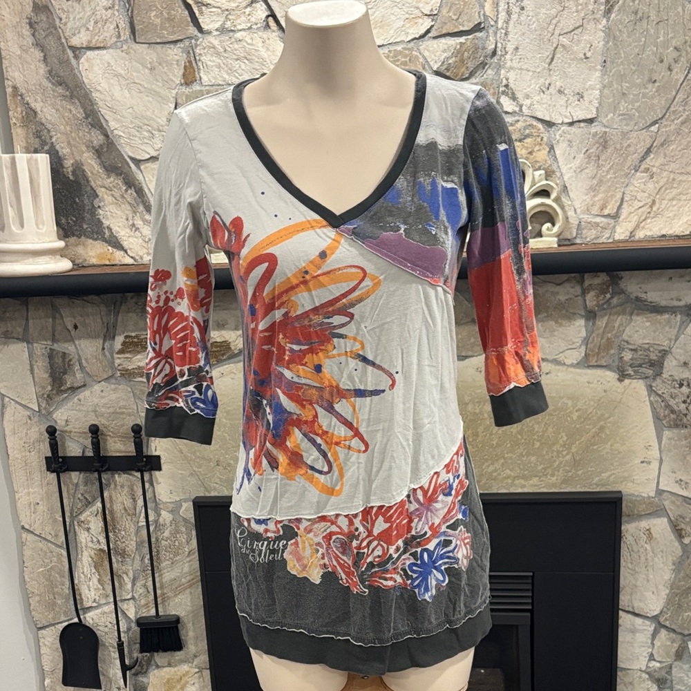 Colorful Floral V-Neck Women's Top